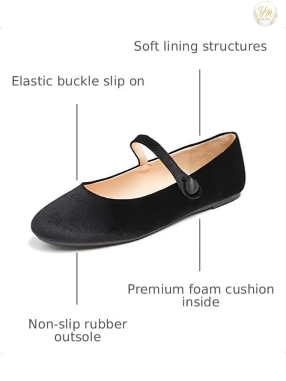 Women's Mary Jane Flats with Easy Buckle Slip On, Cushioned Insole, Non-Slip